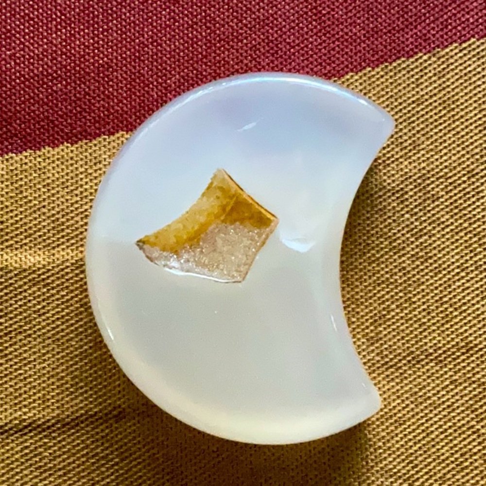 Golden Druzy White Agate Crescent Moon 🌙